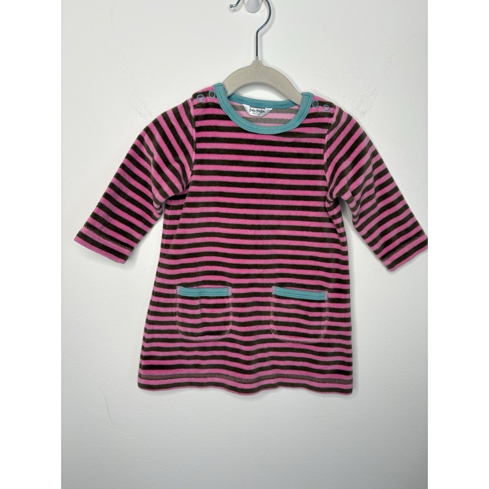 Baby Boden Girls Dress Size 6m - 12 Velvet Striped Long Sleeve Easter